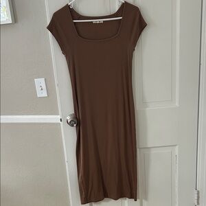 Madewell Brown Scoop Neck Cap Sleeve Midi Dress